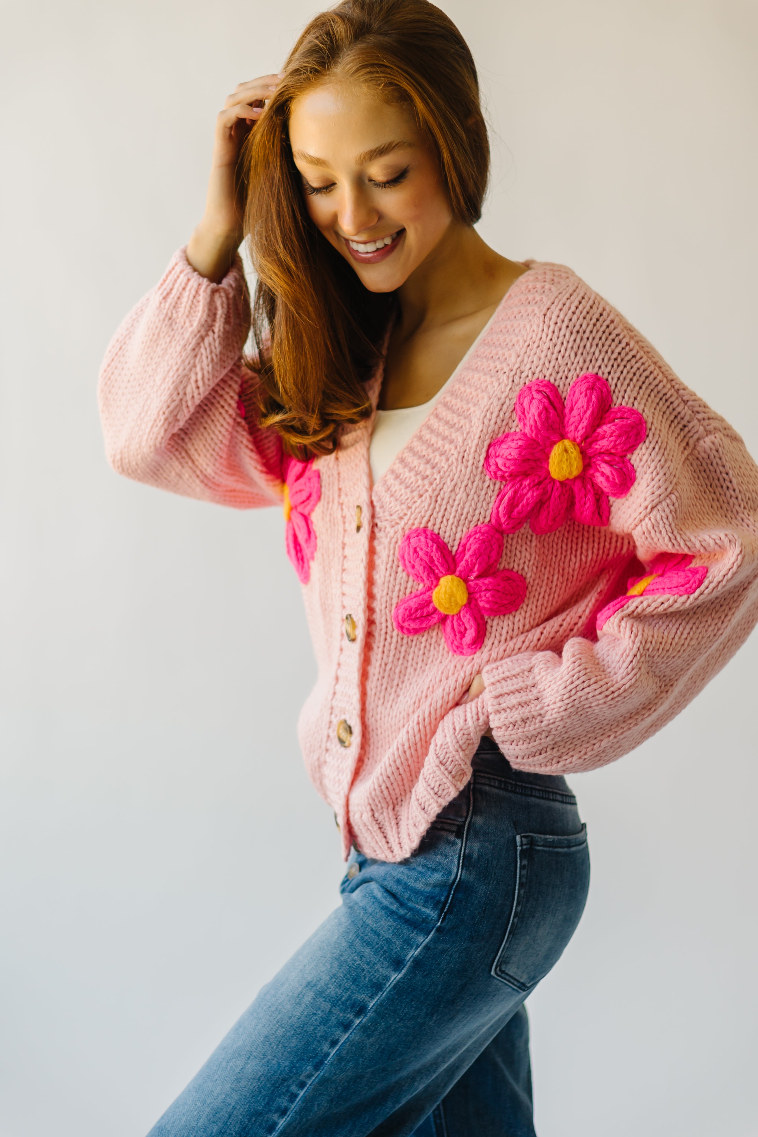 Treft Pink Floral Knit Cardigan