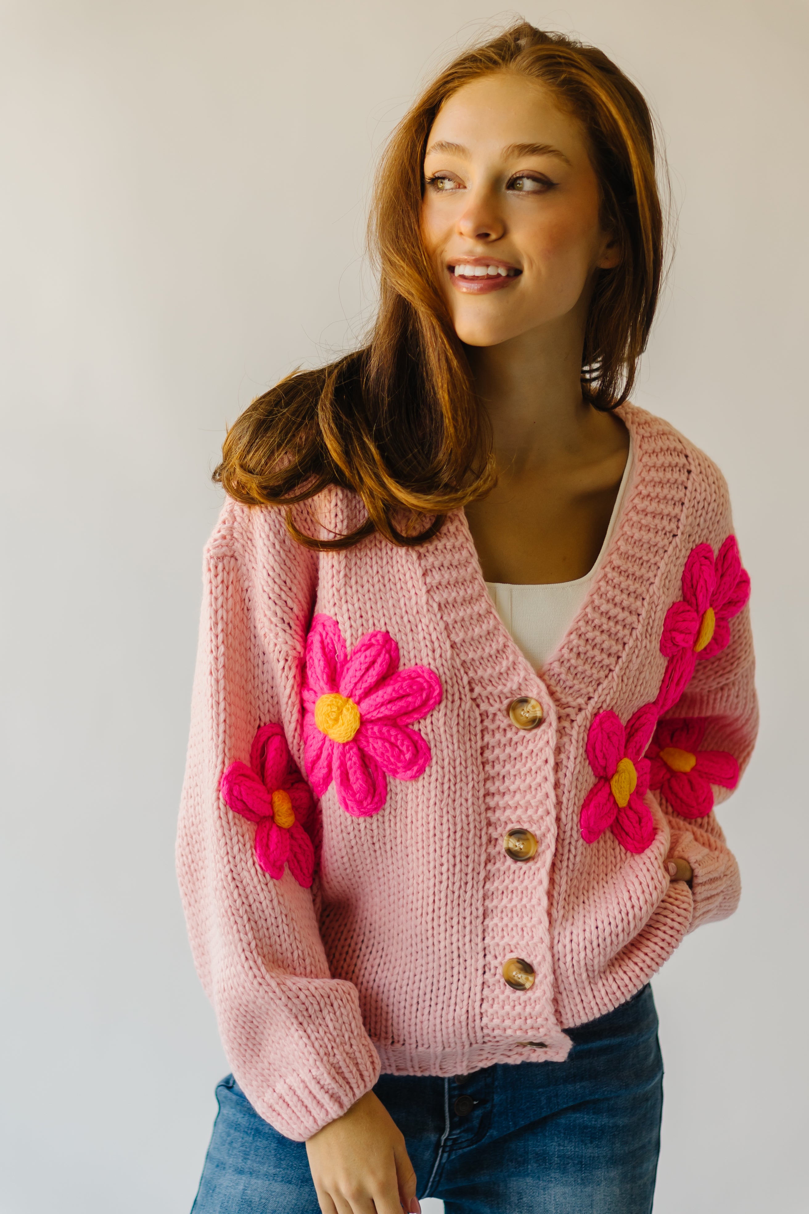 Treft Pink Floral Knit Cardigan