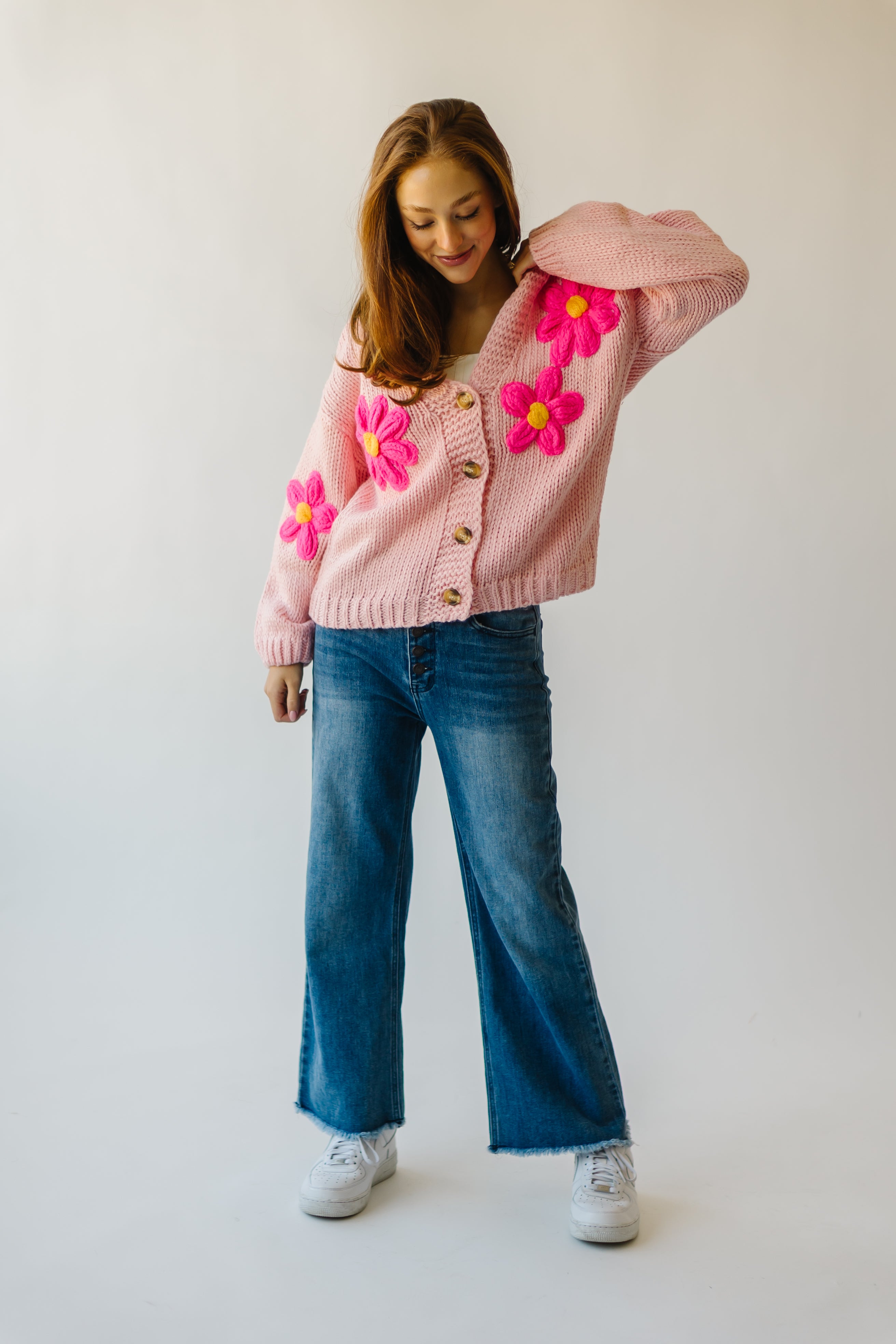 Treft Pink Floral Knit Cardigan