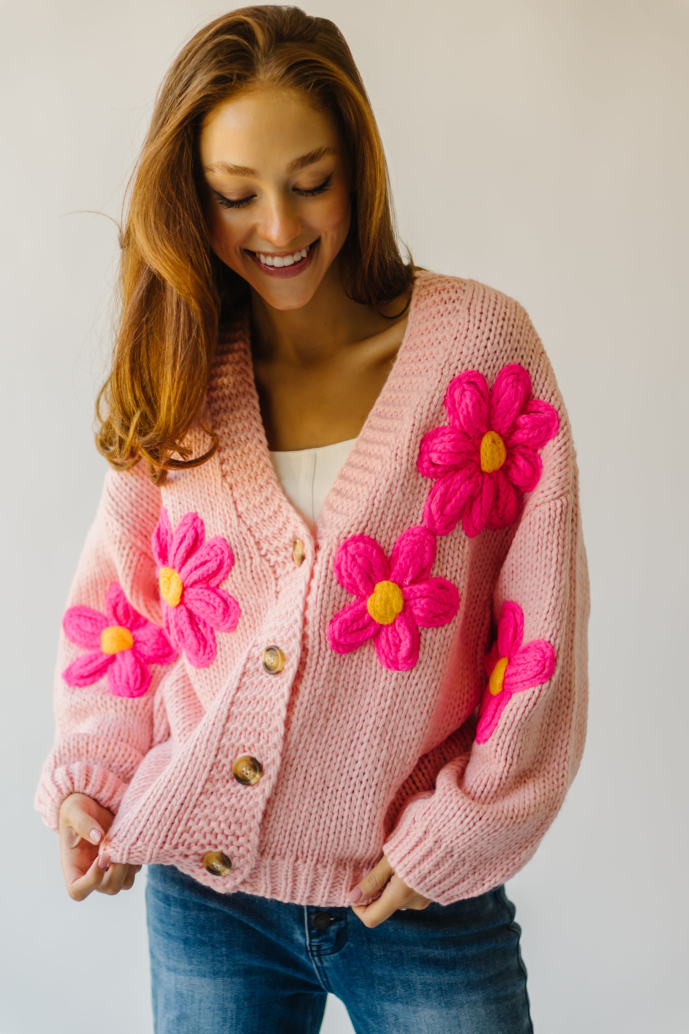 Treft Pink Floral Knit Cardigan