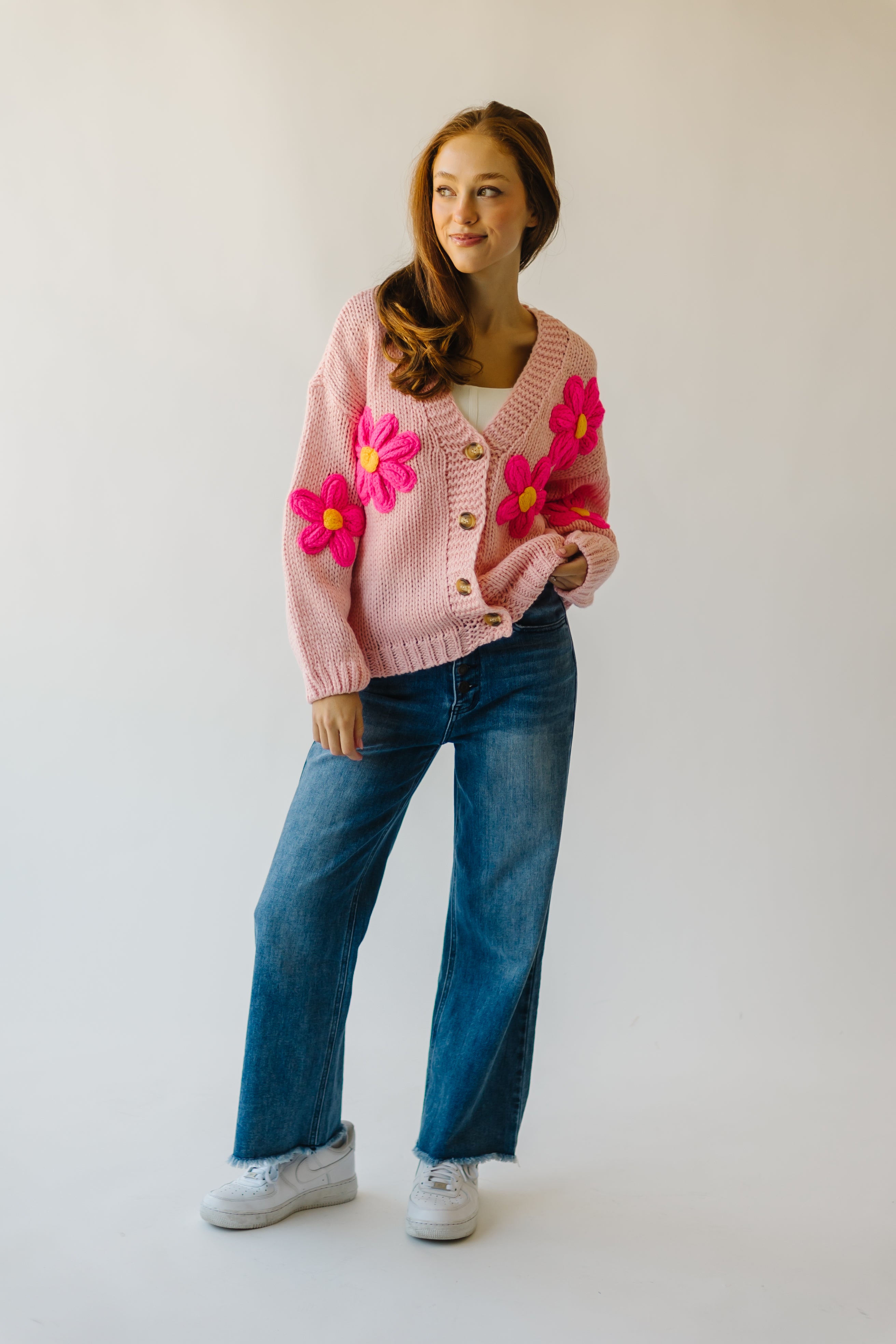 Treft Pink Floral Knit Cardigan