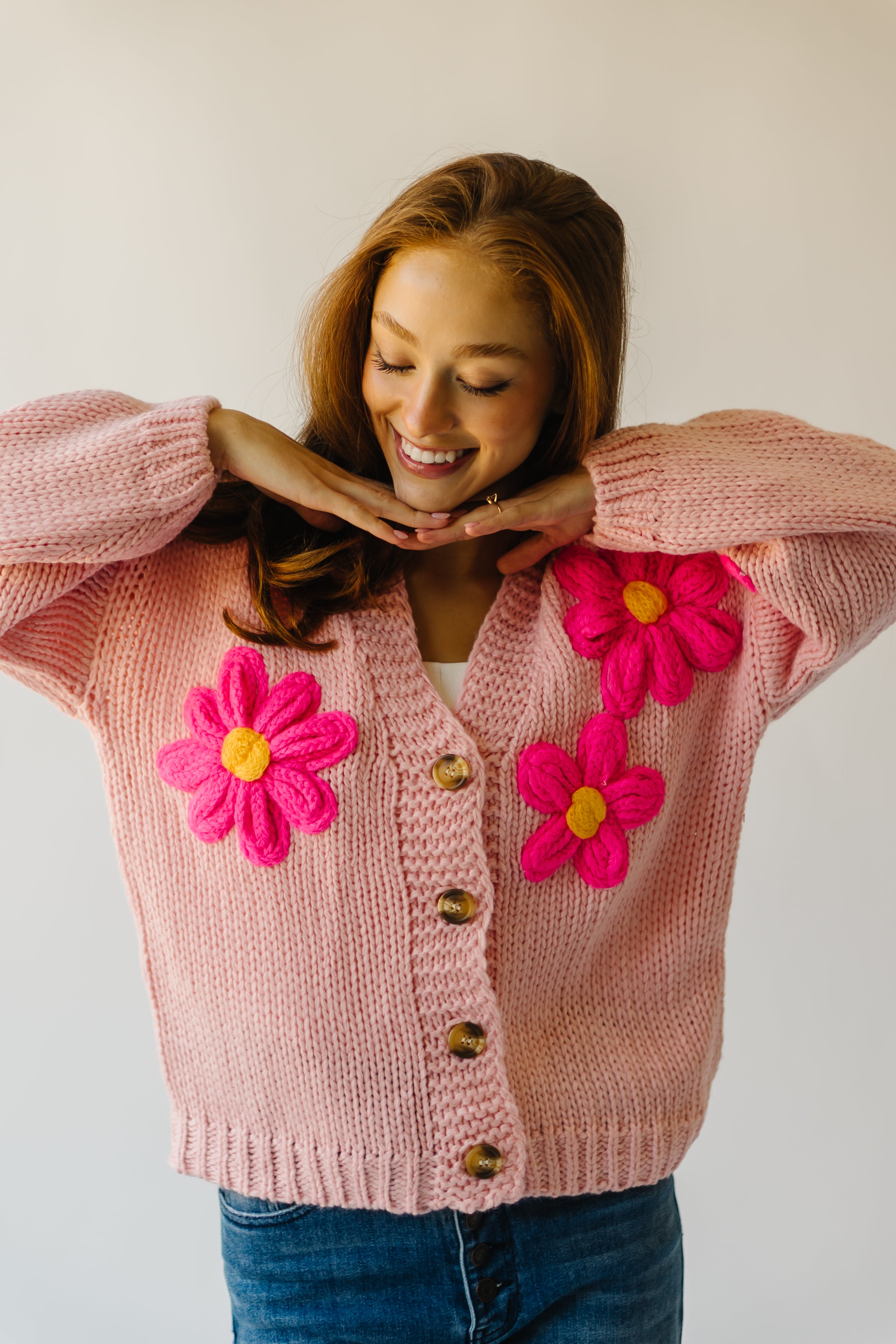 Treft Pink Floral Knit Cardigan