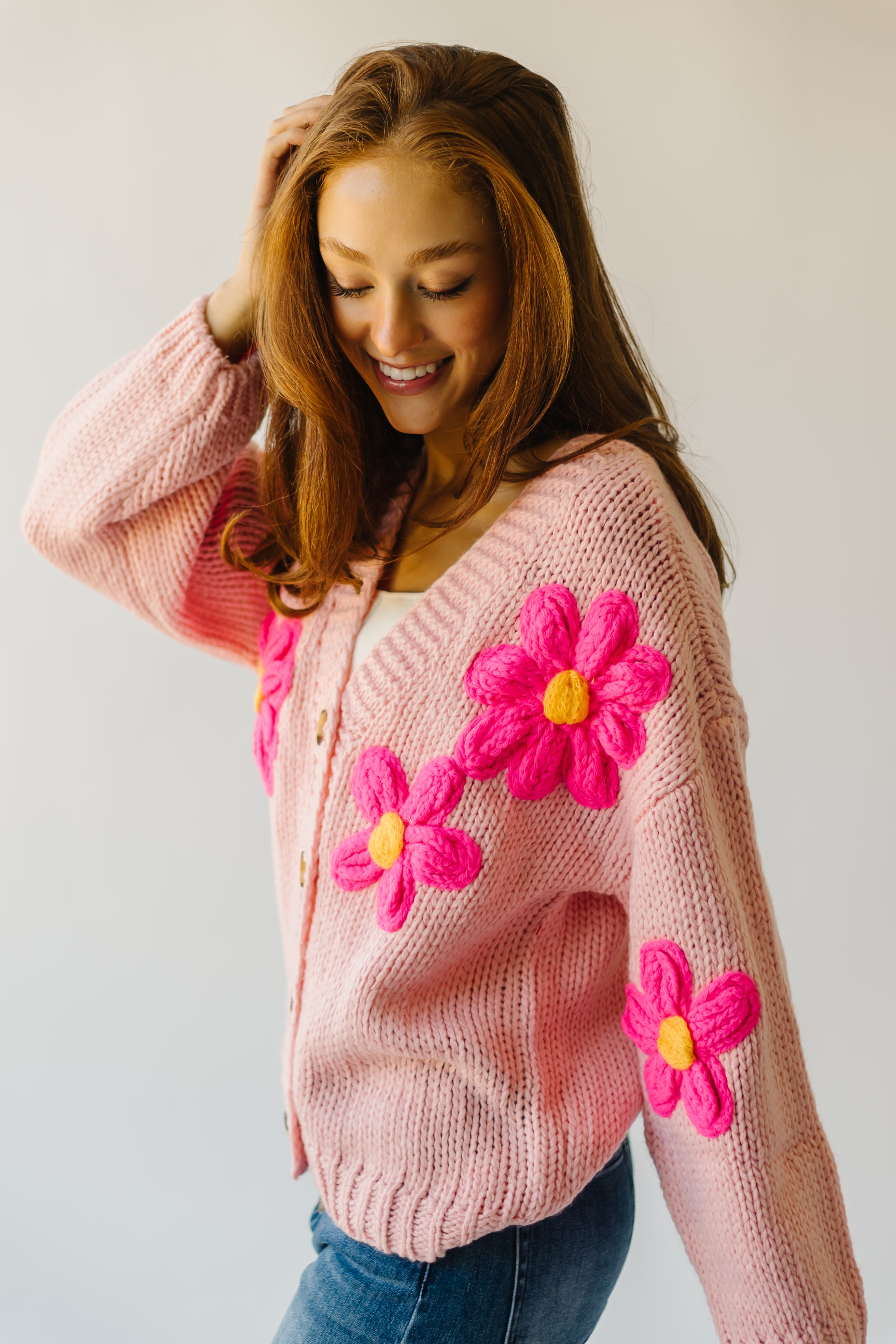 Treft Pink Floral Knit Cardigan