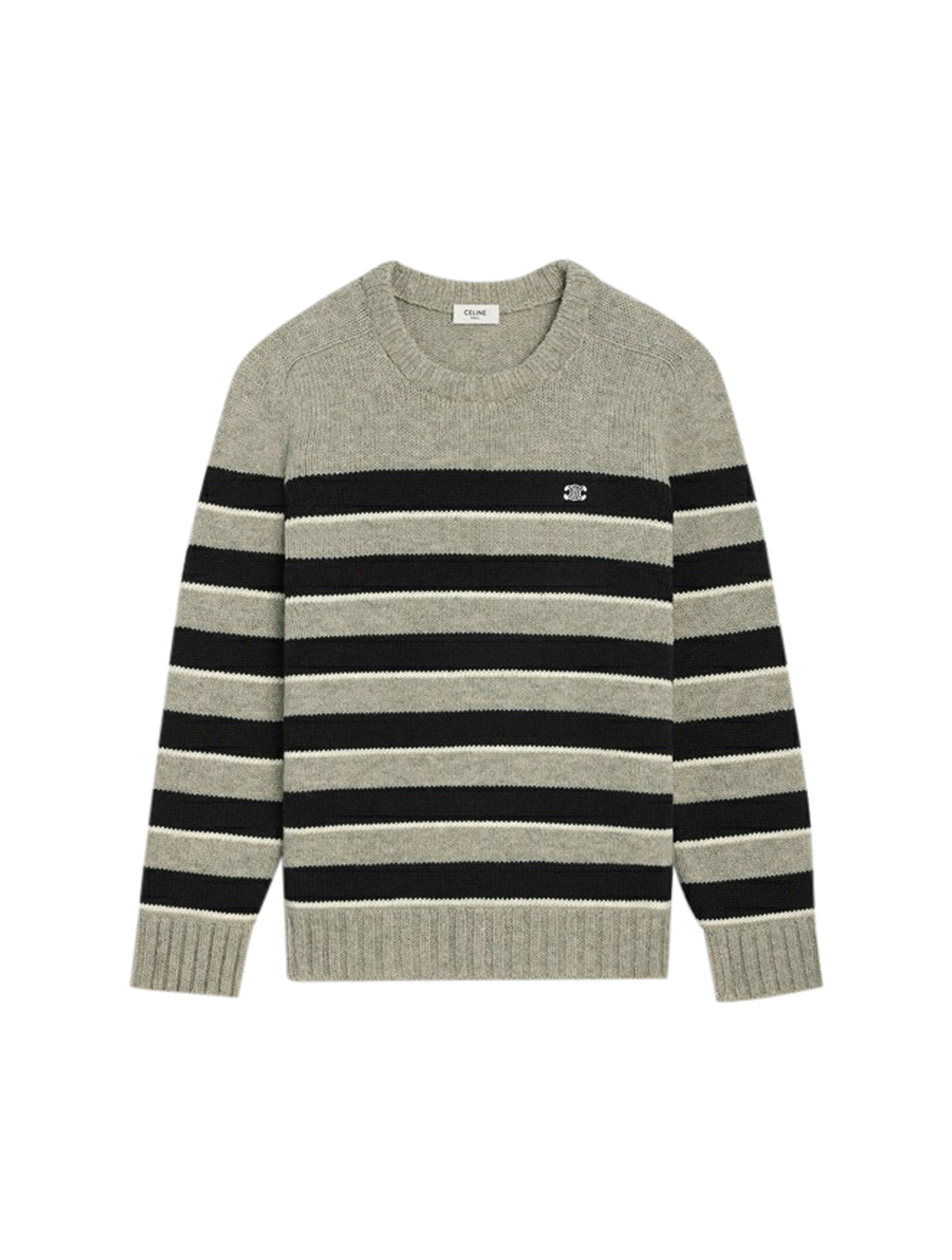 Triomphe Crew Neck Sweater - Light Gray/Black Striped Wool