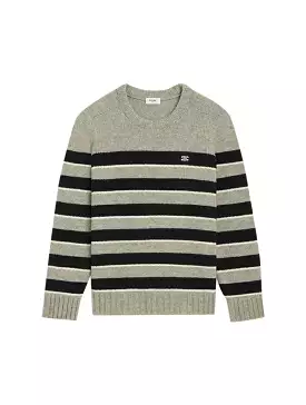 Triomphe Crew Neck Sweater - Light Gray/Black Striped Wool