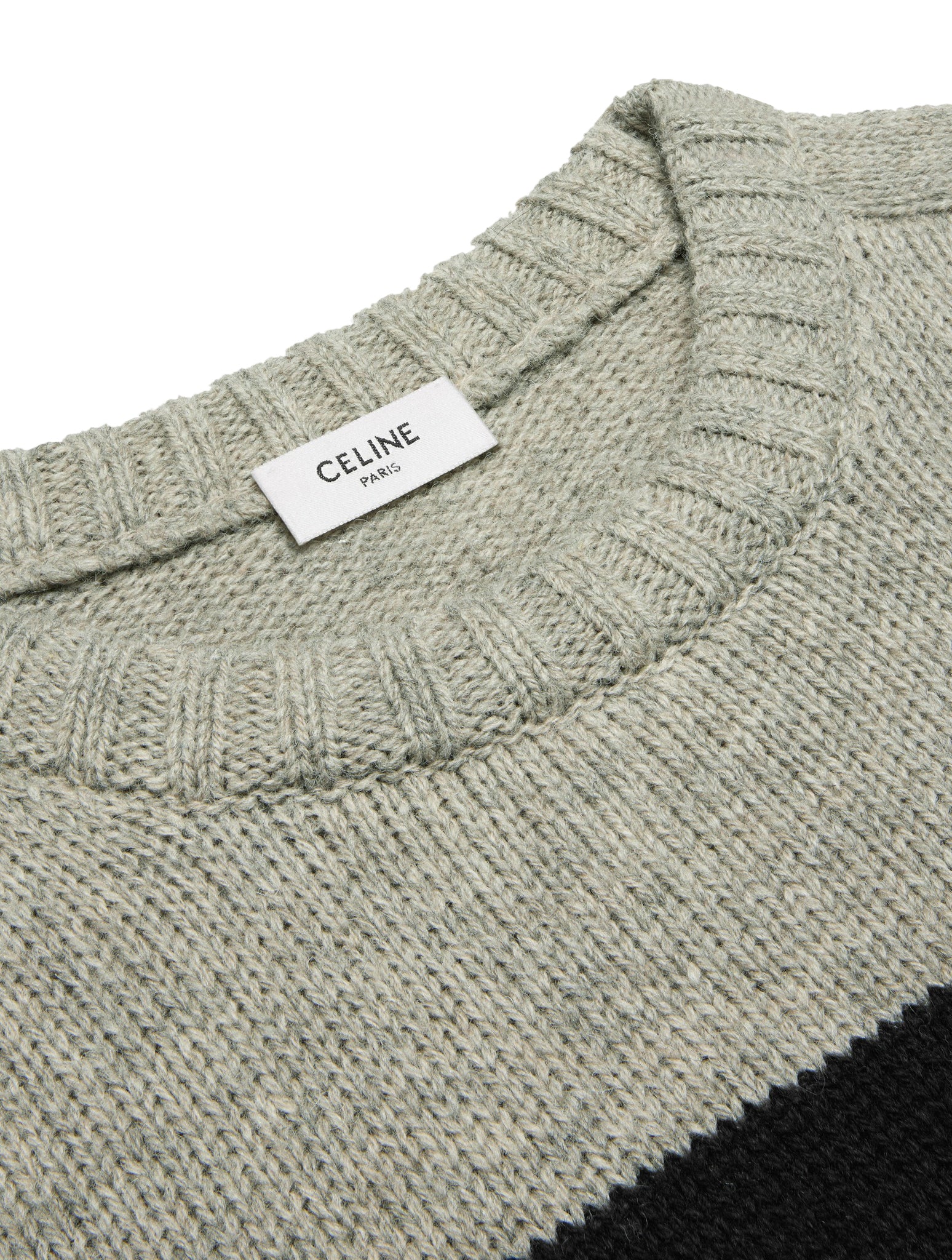 Triomphe Crew Neck Sweater - Light Gray/Black Striped Wool