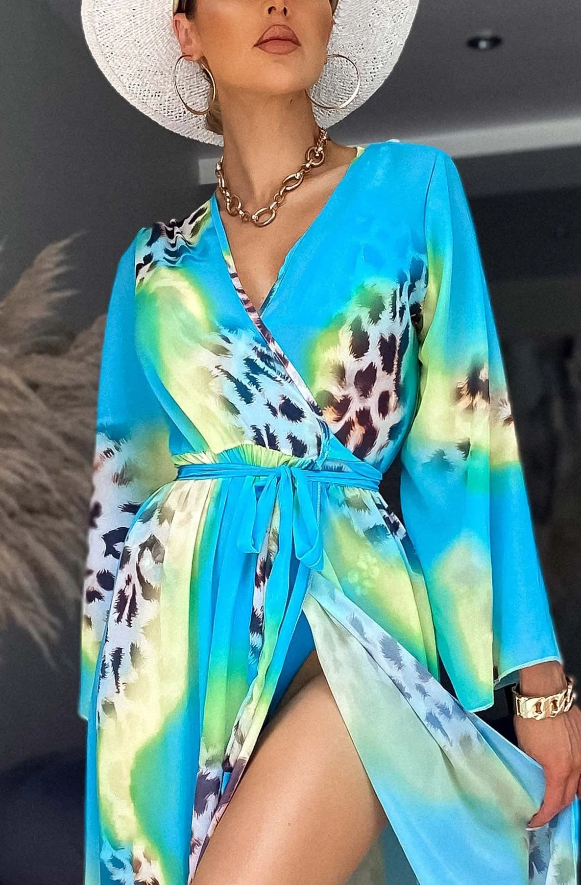 Turquoise Beach Cover Up Maxi Wrap Dress Ivanna