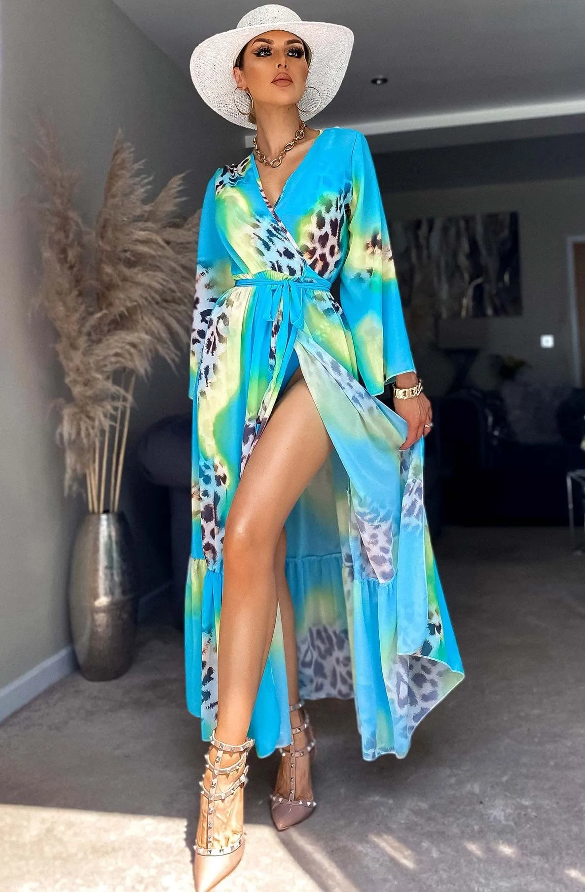 Turquoise Beach Cover Up Maxi Wrap Dress Ivanna