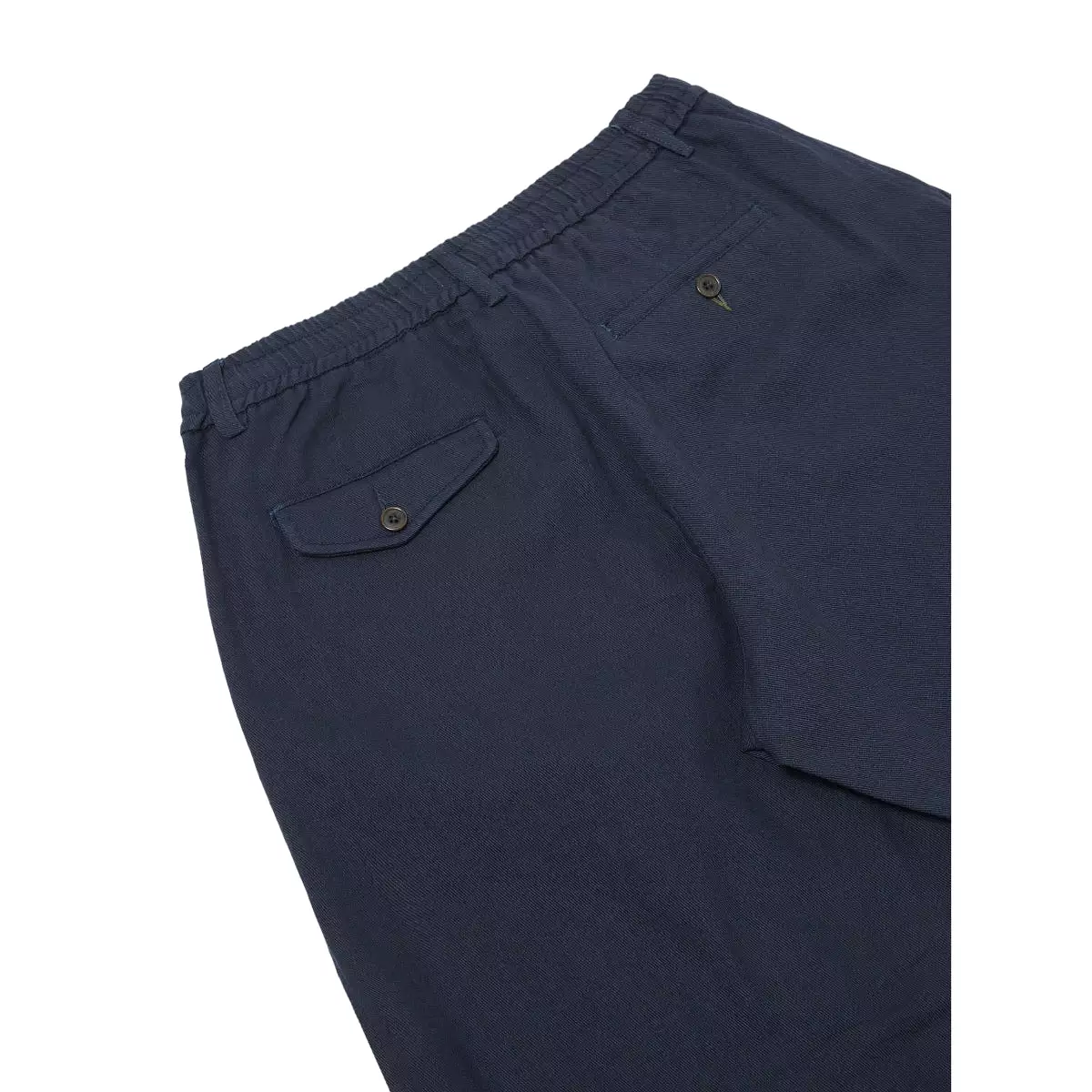 Universal Works navy pleated track pant 29181 in winter twill fabric.