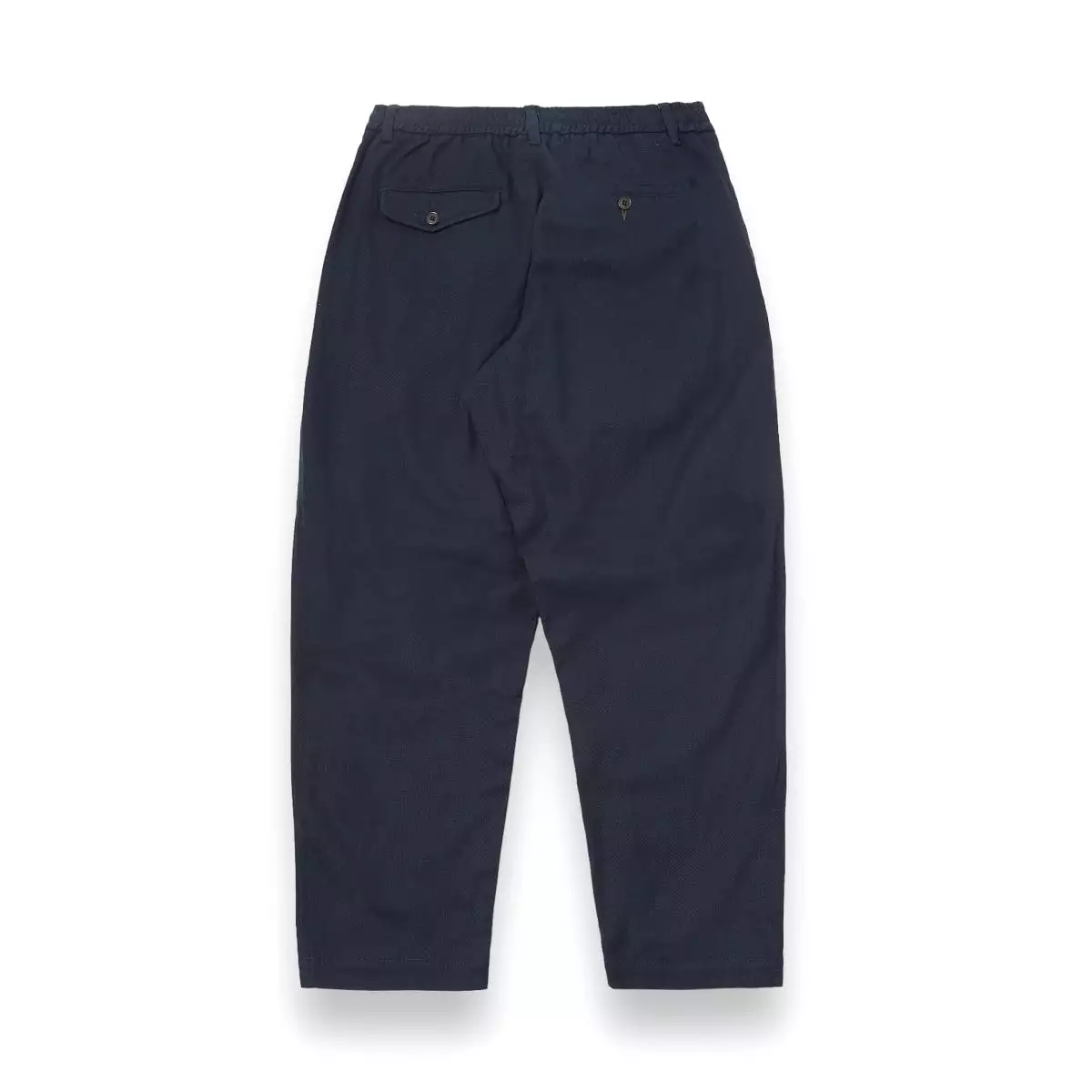 Universal Works navy pleated track pant 29181 in winter twill fabric.