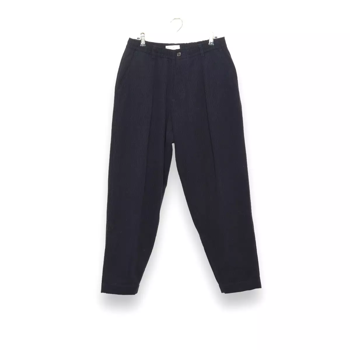 Universal Works Navy Pleated Track Pant 29727 - Wool Cot Seersucker