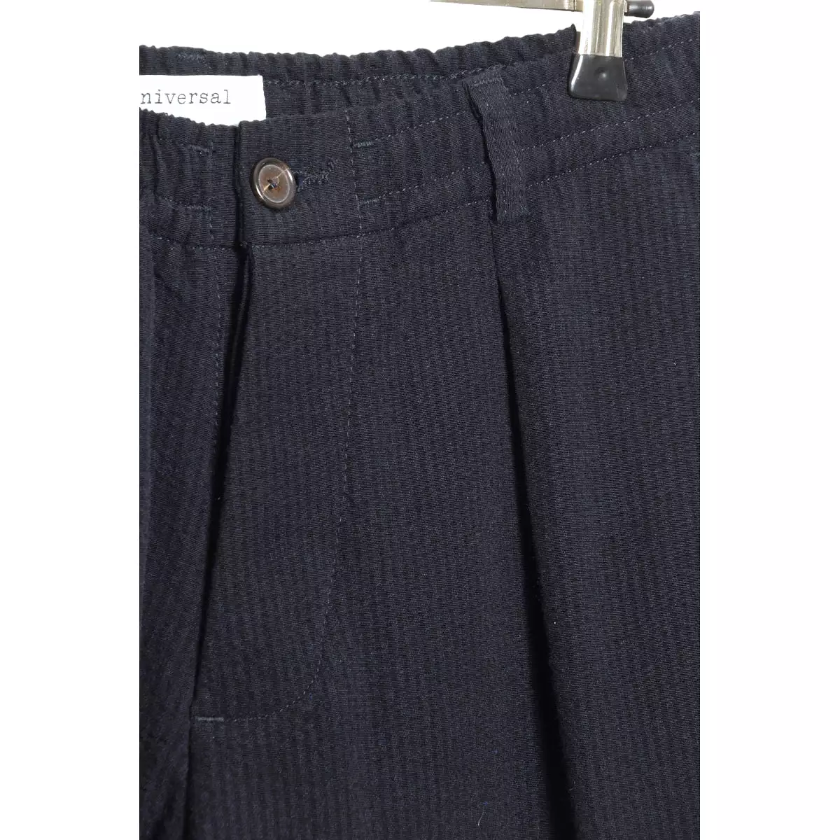 Universal Works Navy Pleated Track Pant 29727 - Wool Cot Seersucker