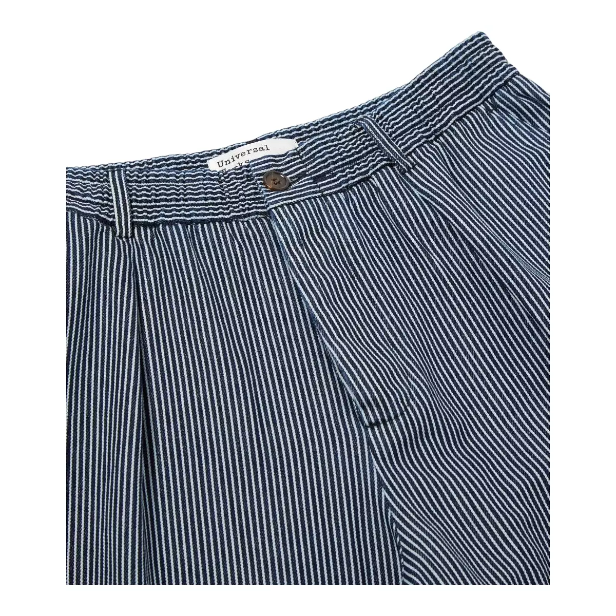 Universal Works Pleated Track Pant - 30546 Hickory Stripe Denim Indigo