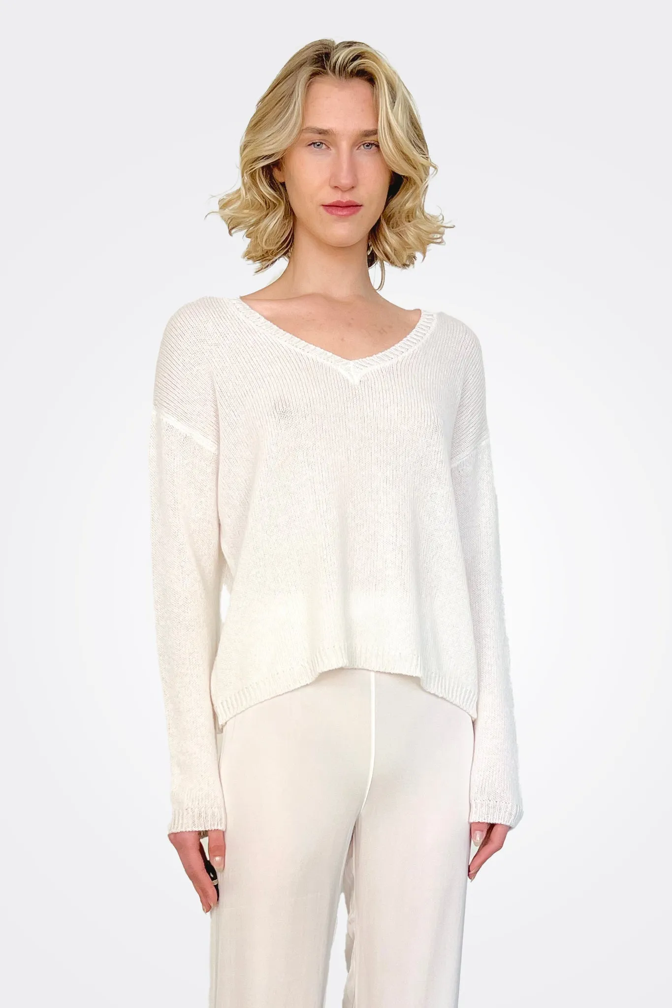 V Neck Cashmere Sweater - White