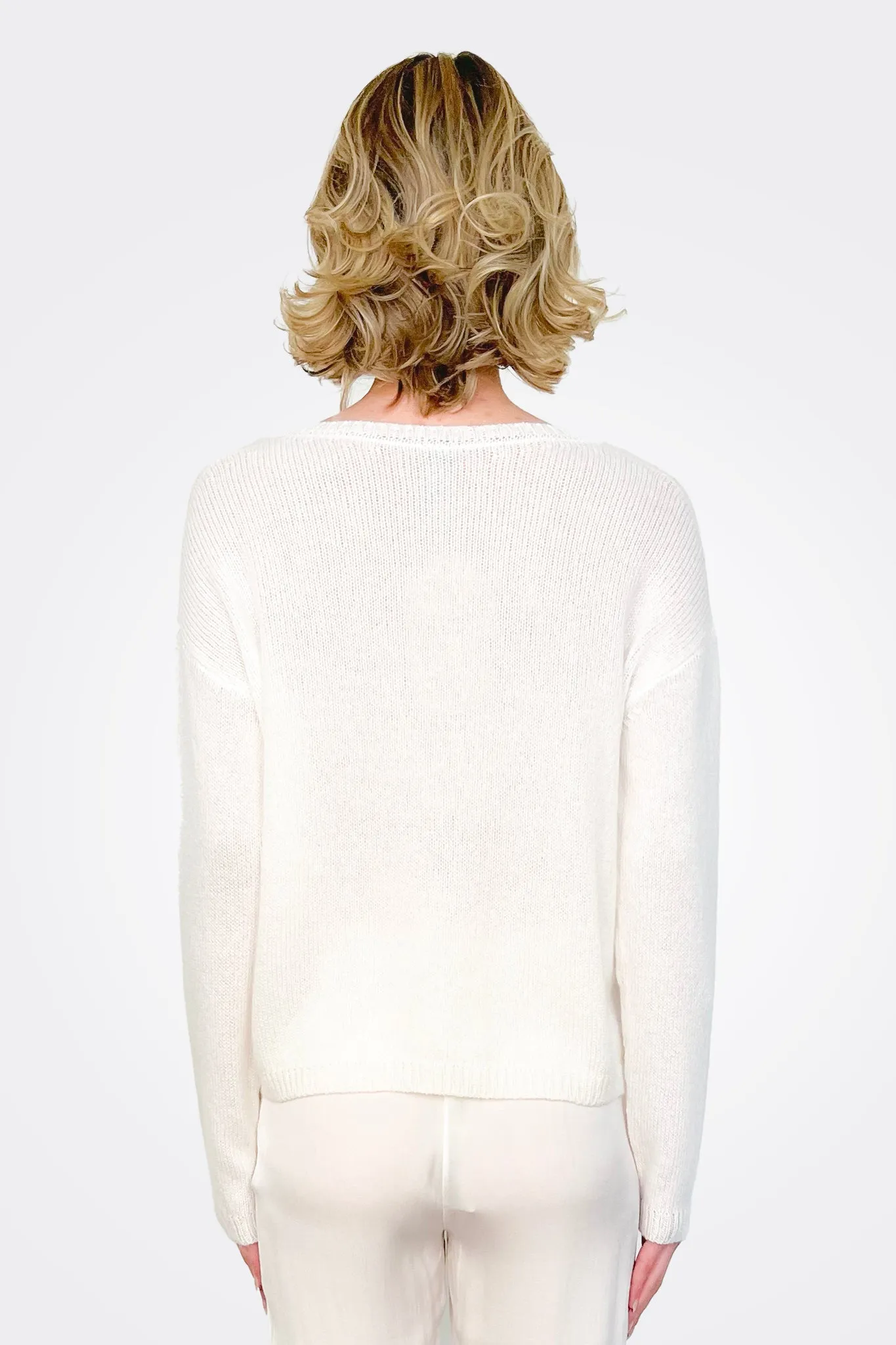 V Neck Cashmere Sweater - White