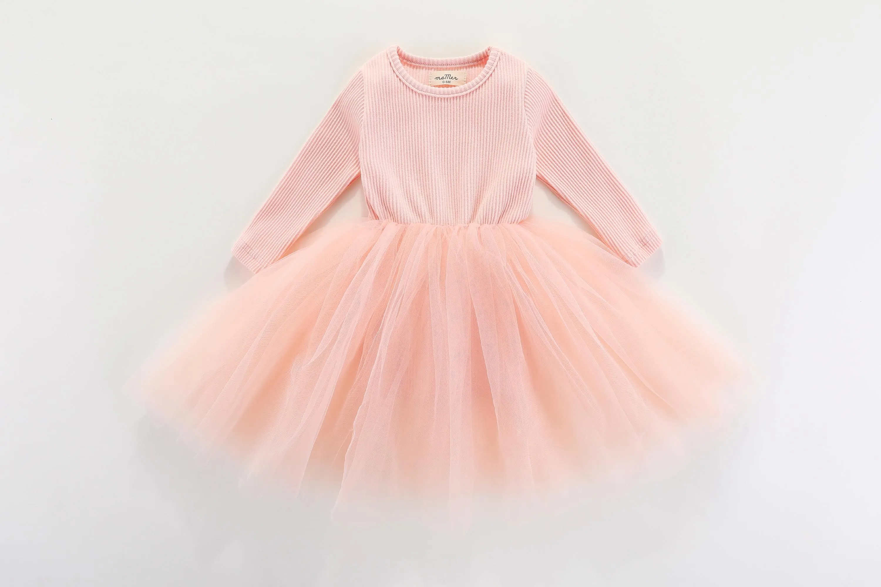 Peach Pink Valentina Long Sleeve Tutu Dress – Sizes 0-6M, 6-12M, 1-2Y, 2-3Y, 3-4Y, 4-5Y, 5-6Y, 6-8Y