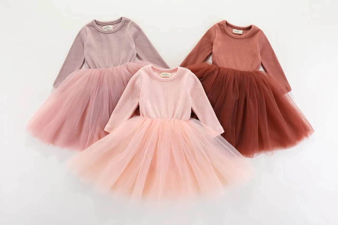 Peach Pink Valentina Long Sleeve Tutu Dress – Sizes 0-6M, 6-12M, 1-2Y, 2-3Y, 3-4Y, 4-5Y, 5-6Y, 6-8Y