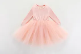 Peach Pink Valentina Long Sleeve Tutu Dress – Sizes 0-6M, 6-12M, 1-2Y, 2-3Y, 3-4Y, 4-5Y, 5-6Y, 6-8Y