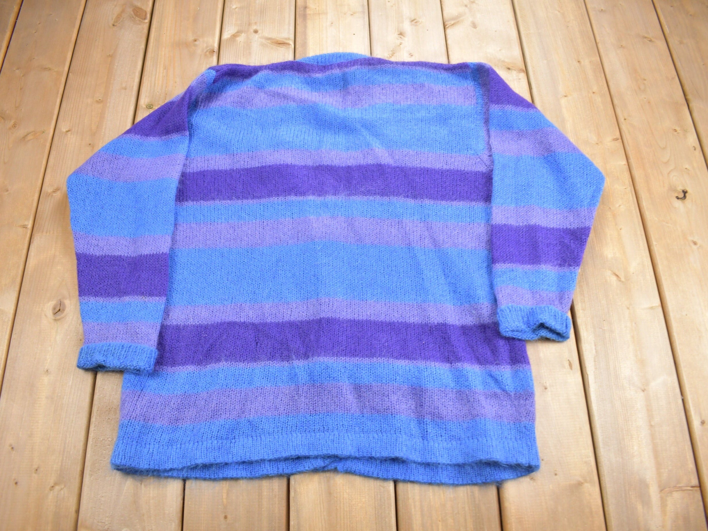 Vintage 1980s Abercrombie & Fitch Mohair Knit Cardigan Sweater Striped - Button Up