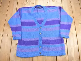 Vintage 1980s Abercrombie & Fitch Mohair Knit Cardigan Sweater Striped - Button Up