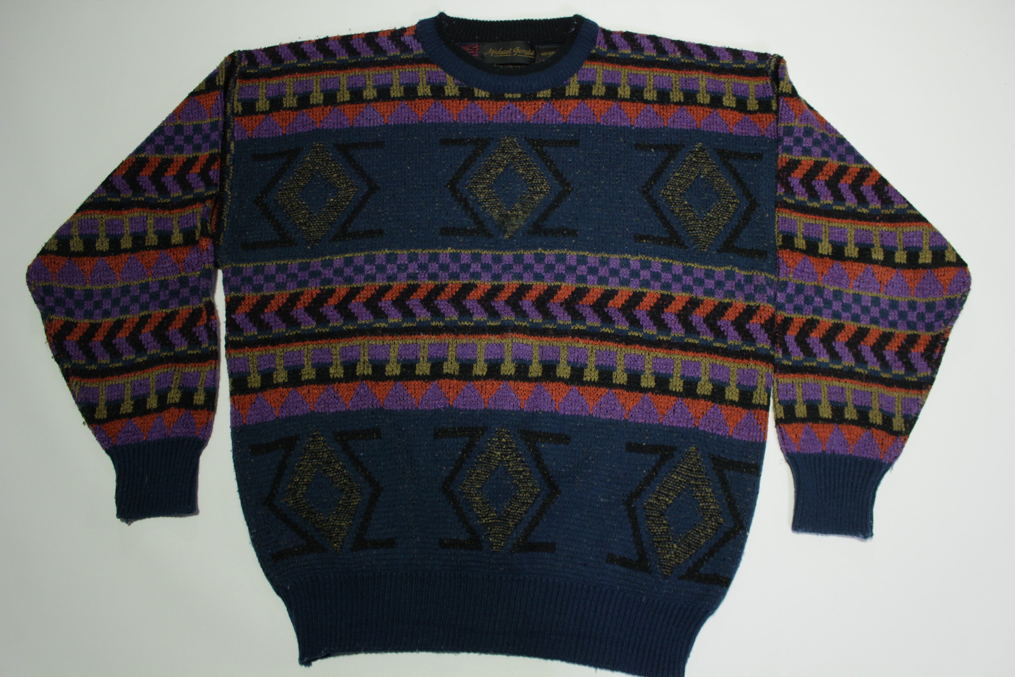 Vintage 1980's Fireplace Sweater - Striped Geometric Acrylic - Michael Gerald