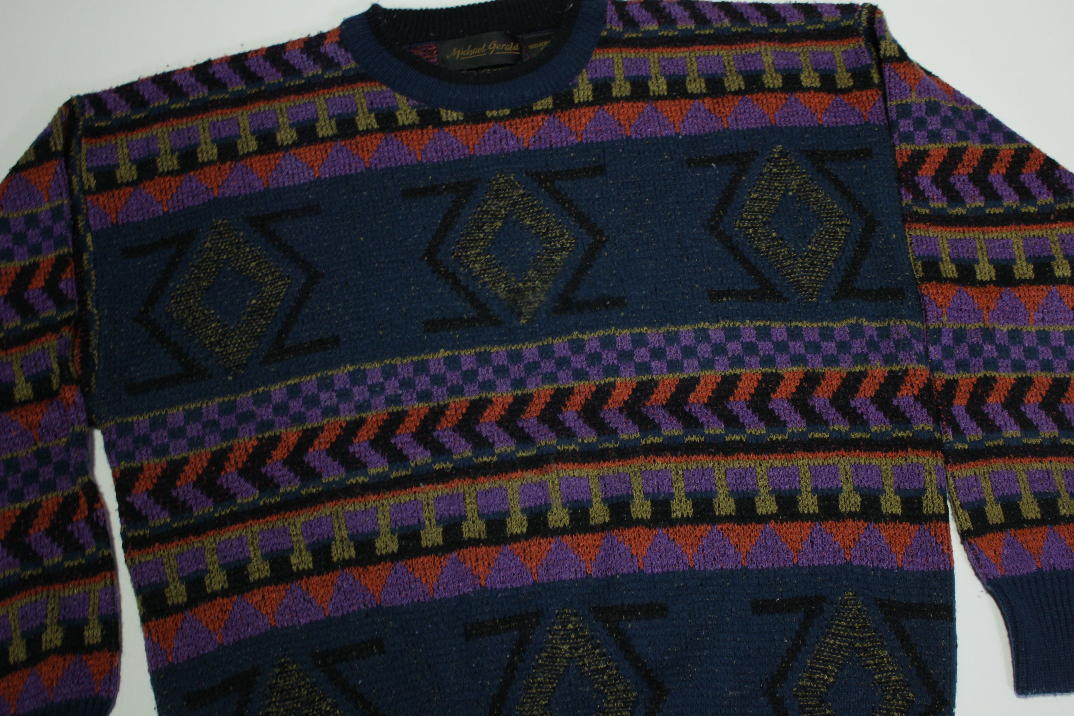 Vintage 1980's Fireplace Sweater - Striped Geometric Acrylic - Michael Gerald