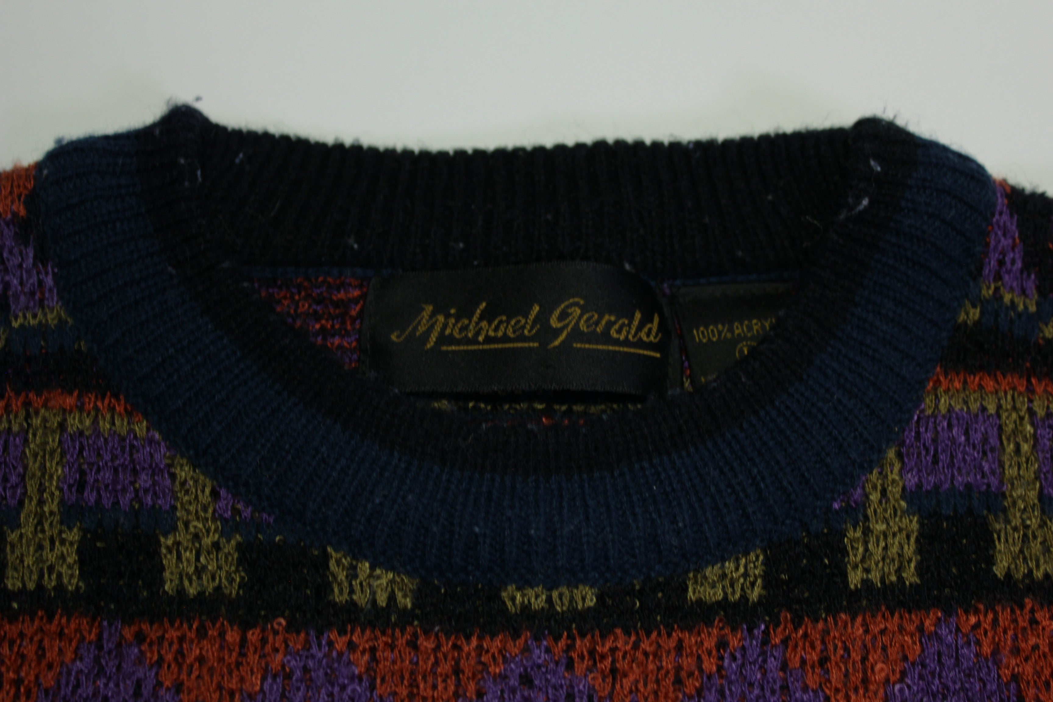 Vintage 1980's Fireplace Sweater - Striped Geometric Acrylic - Michael Gerald