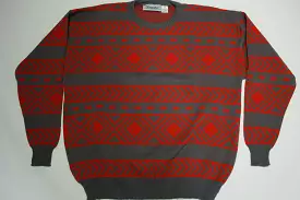 Vintage 1980's Fireplace Sweater with Geometric Design and Suspenders