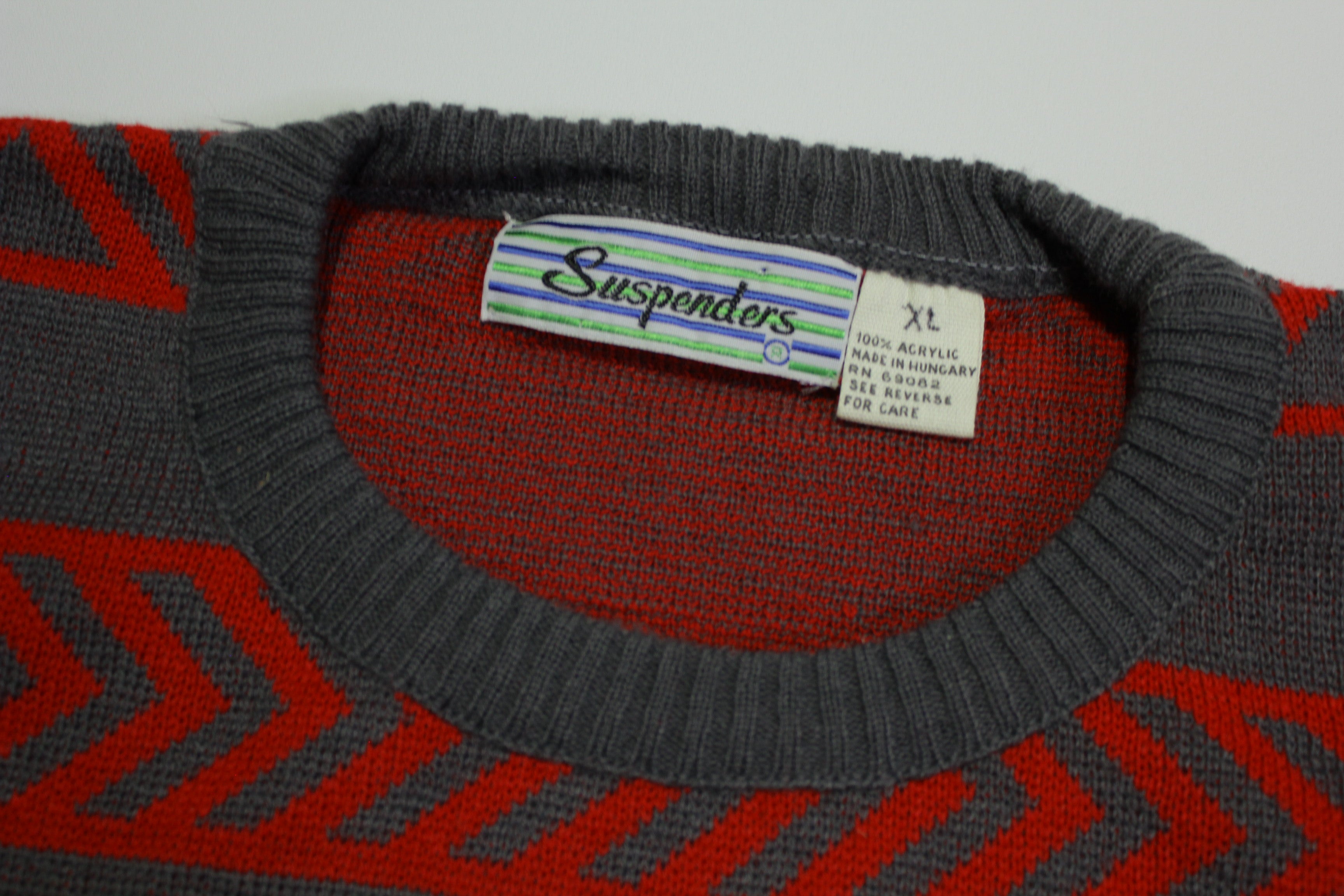 Vintage 1980's Fireplace Sweater with Geometric Design and Suspenders