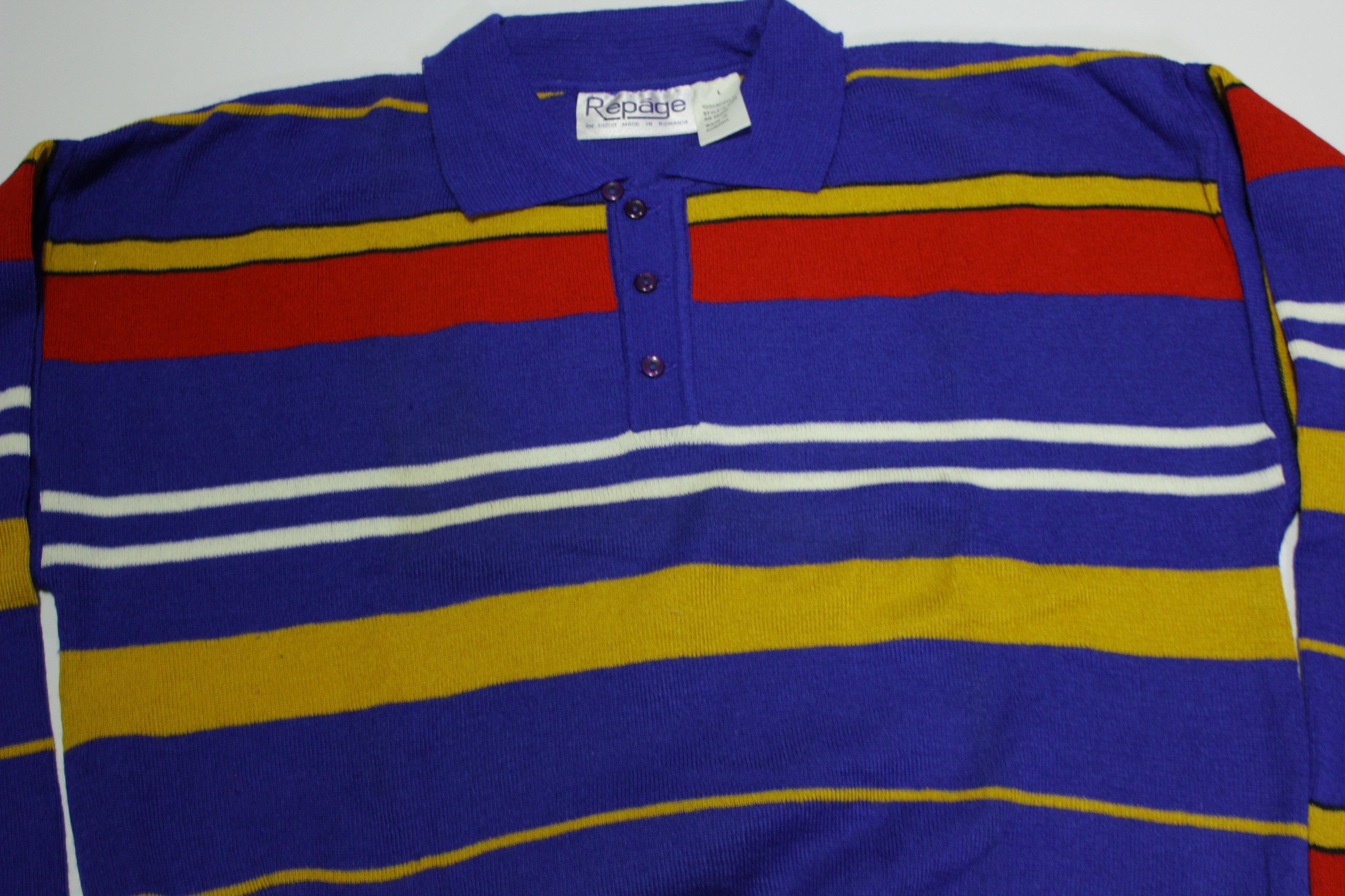 Vintage 80s Striped Collared Polo Sweater - Repage