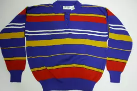 Vintage 80s Striped Collared Polo Sweater - Repage