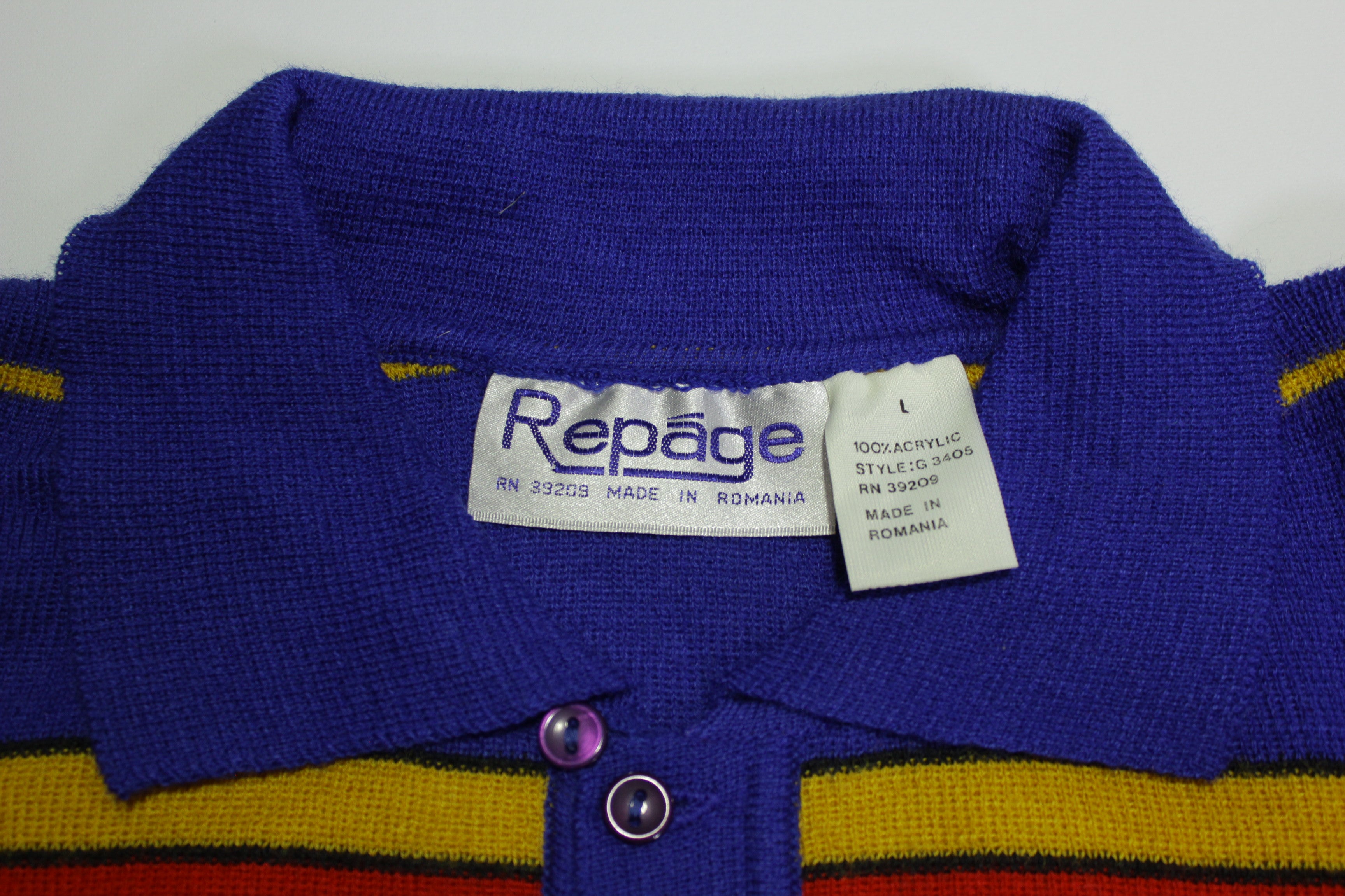 Vintage 80s Striped Collared Polo Sweater - Repage