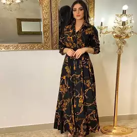 Vintage Muslim Kaftan Dress with Hijab for Women - S4607095