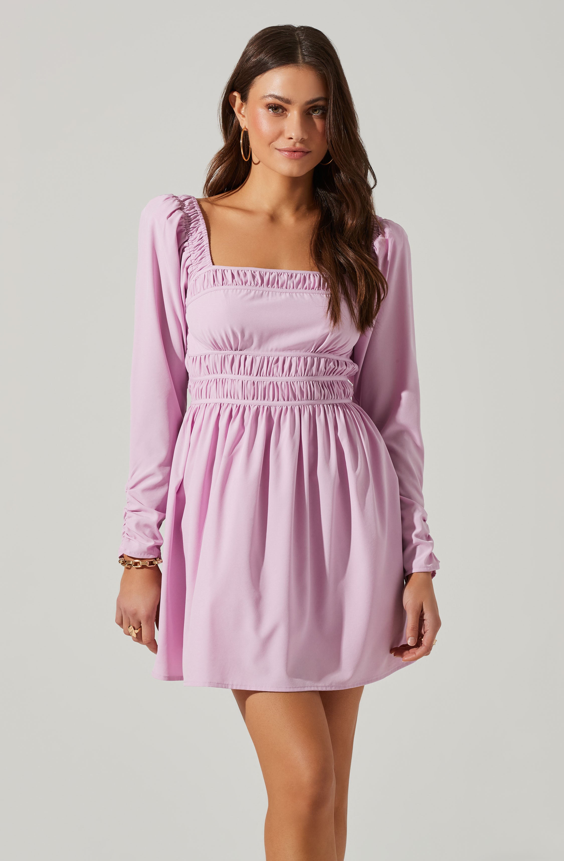 Waist-Cinching Long Sleeve Mini Dress