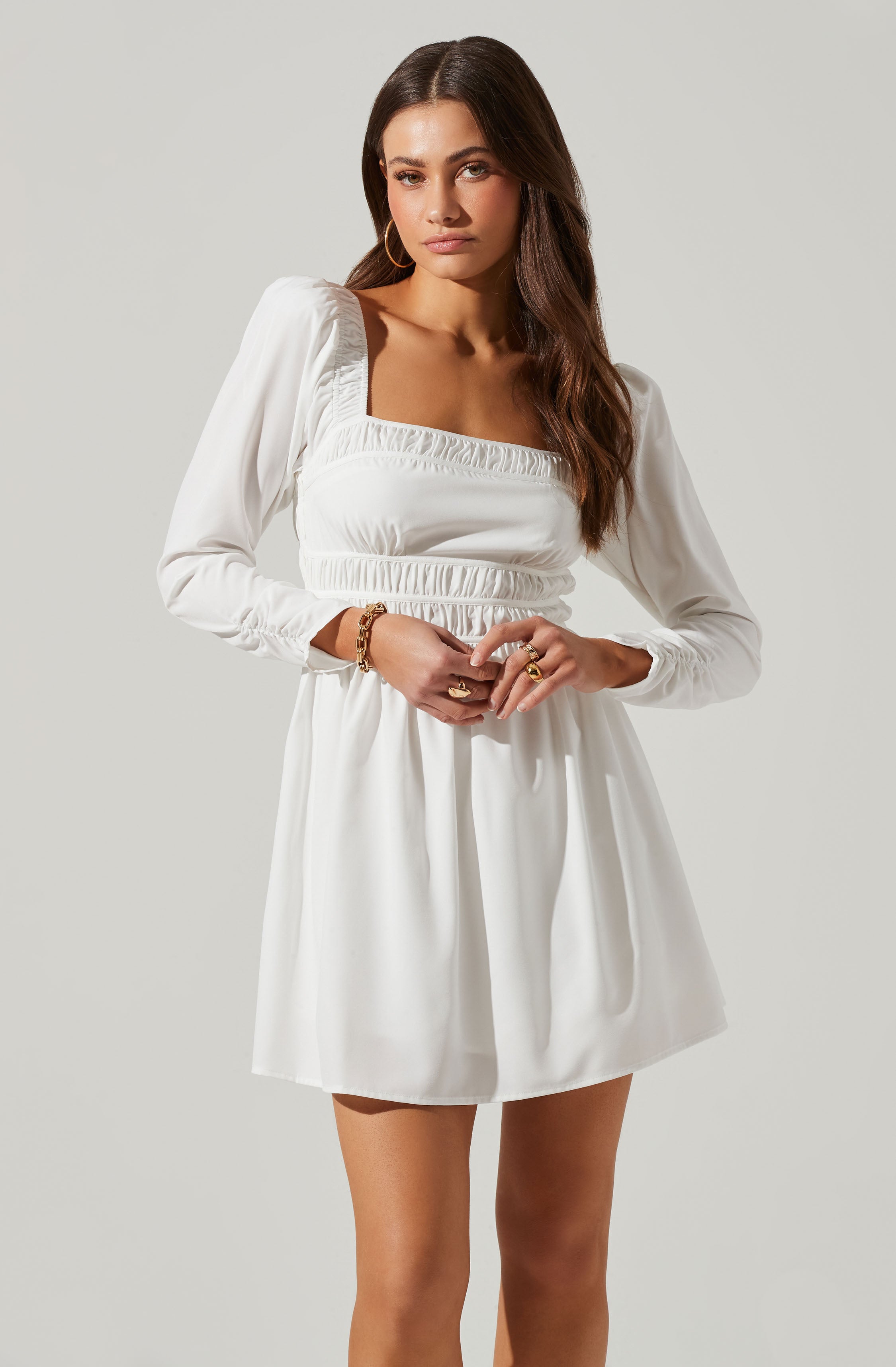 Waist-Cinching Long Sleeve Mini Dress