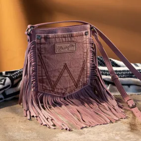 WG44-8360 Wrangler Leather Fringe Denim Pocket Crossbody in Pink