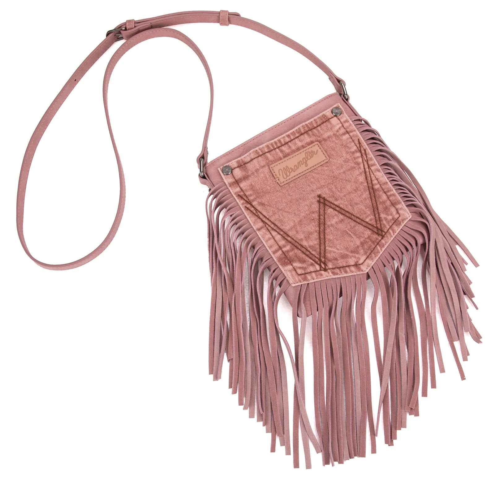 WG44-8360 Wrangler Leather Fringe Denim Pocket Crossbody in Pink