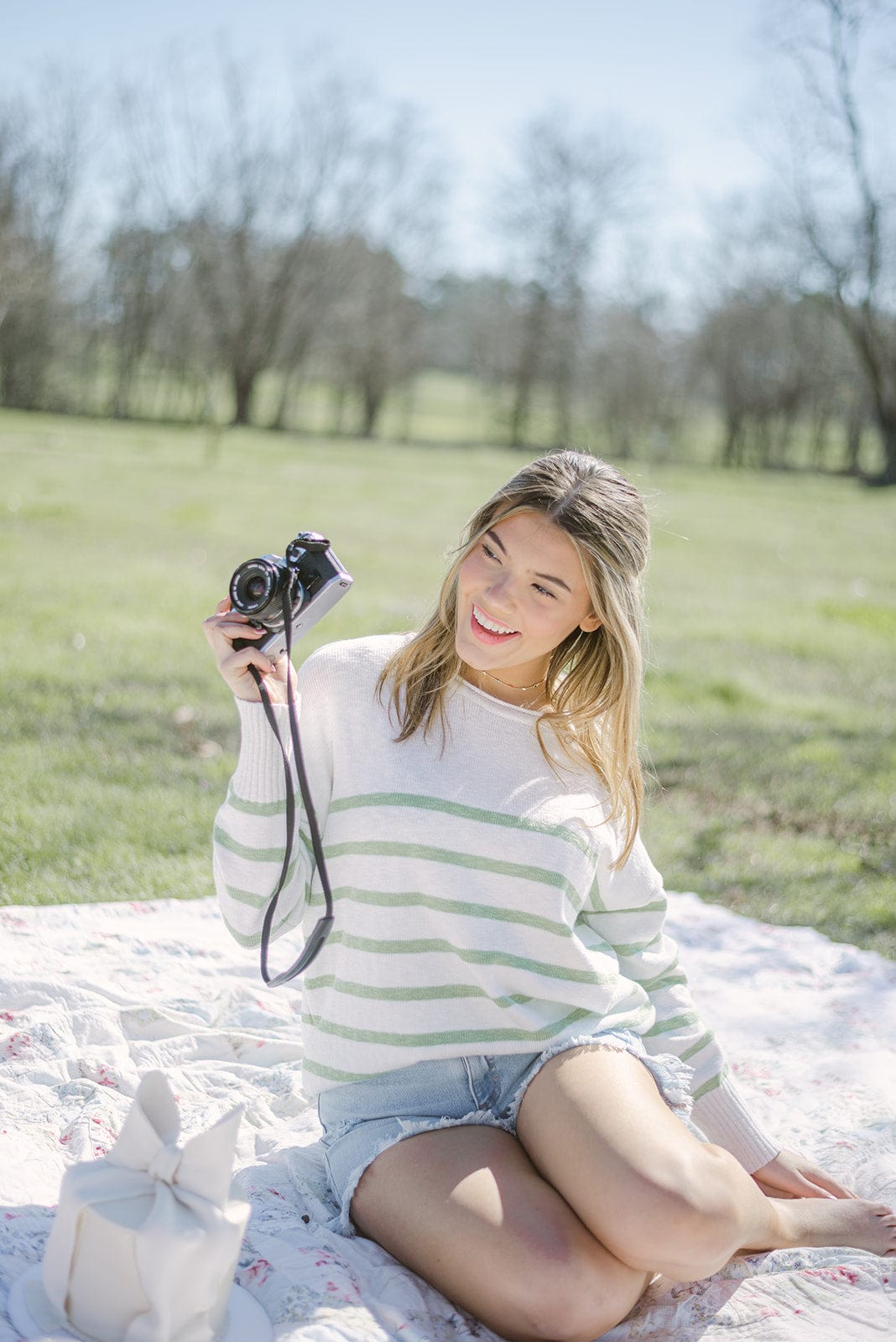 White and Green Striped Summer Sweater