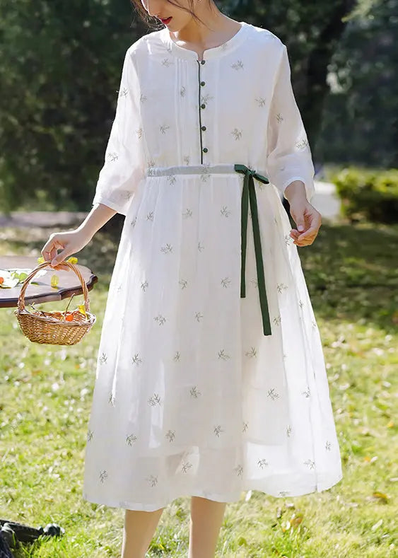 White embroidered linen dress CG1003