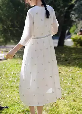 White embroidered linen dress CG1003