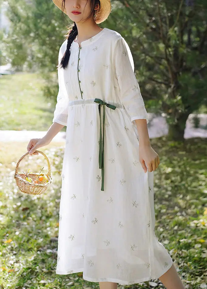 White embroidered linen dress CG1003