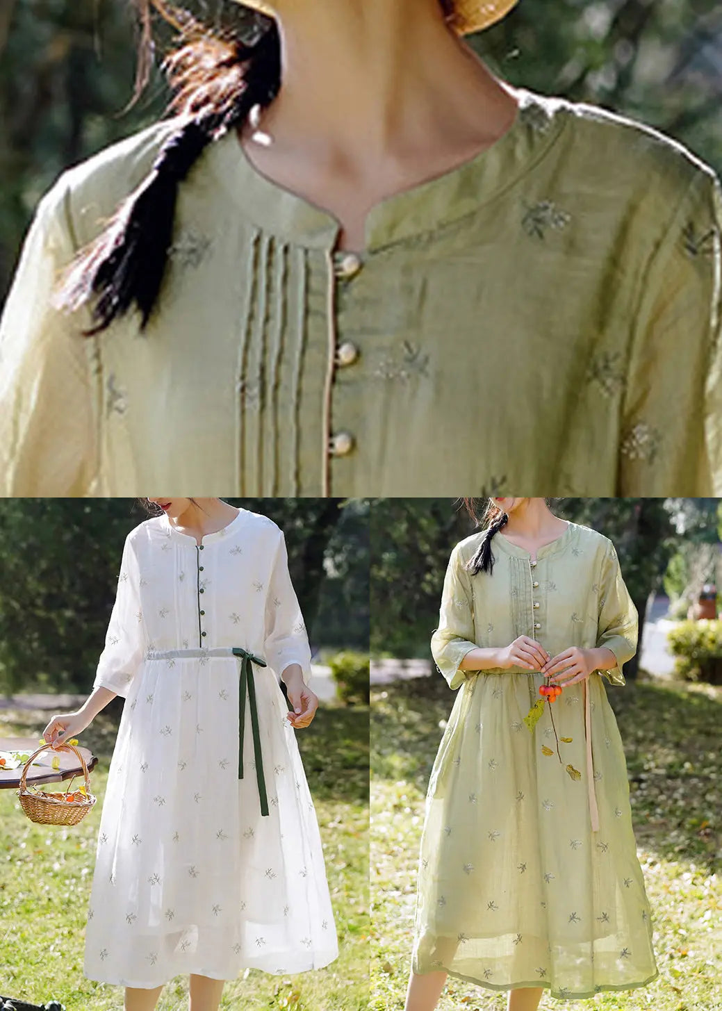 White embroidered linen dress CG1003