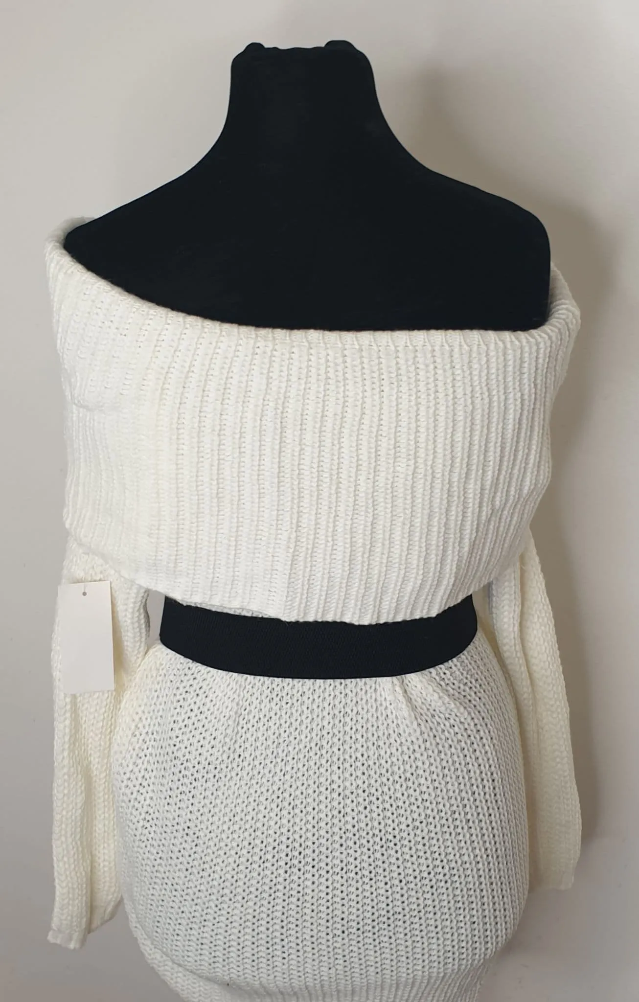 White Off Shoulder Knit Jumper Dress