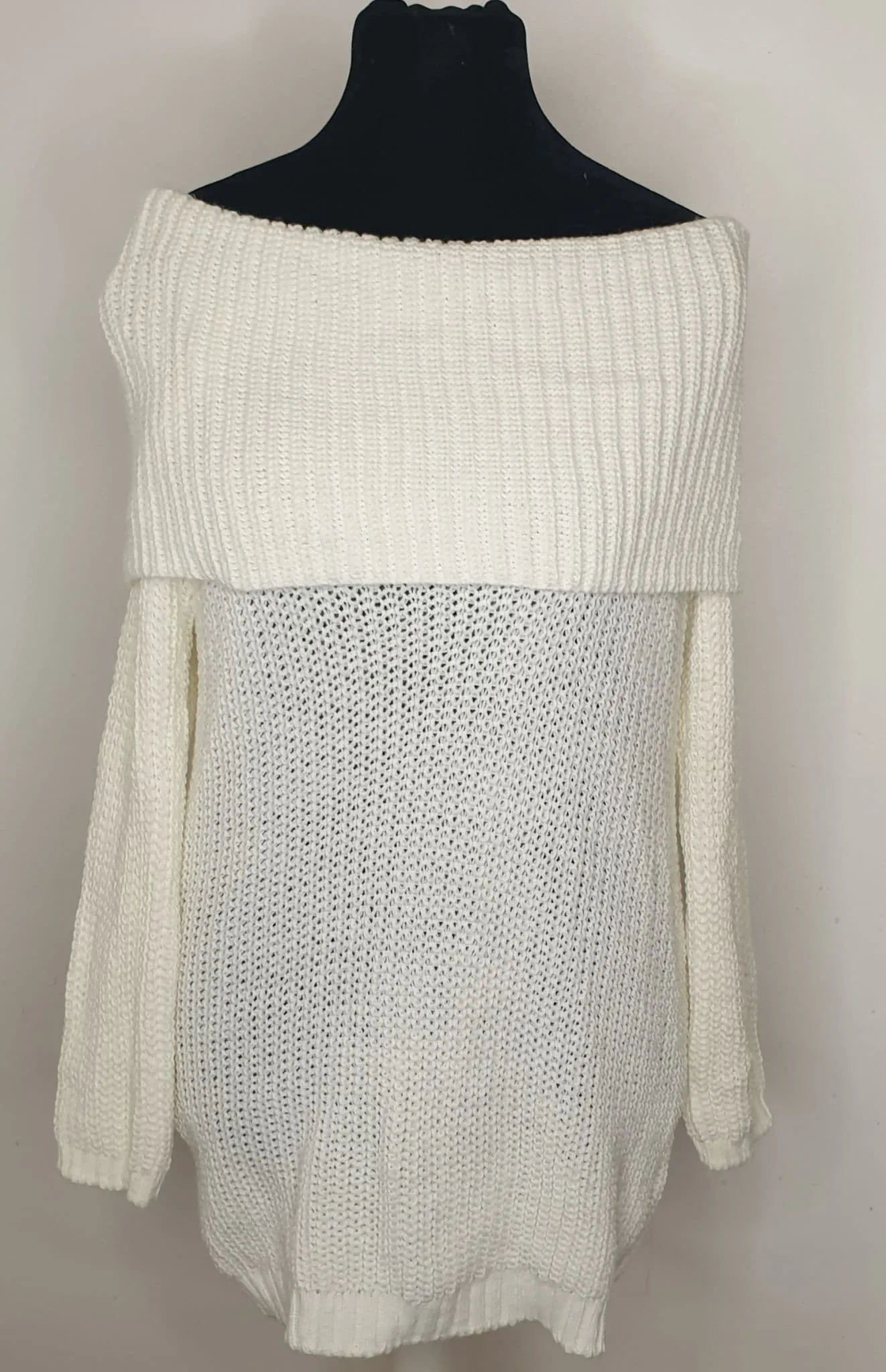 White Off Shoulder Knit Jumper Dress