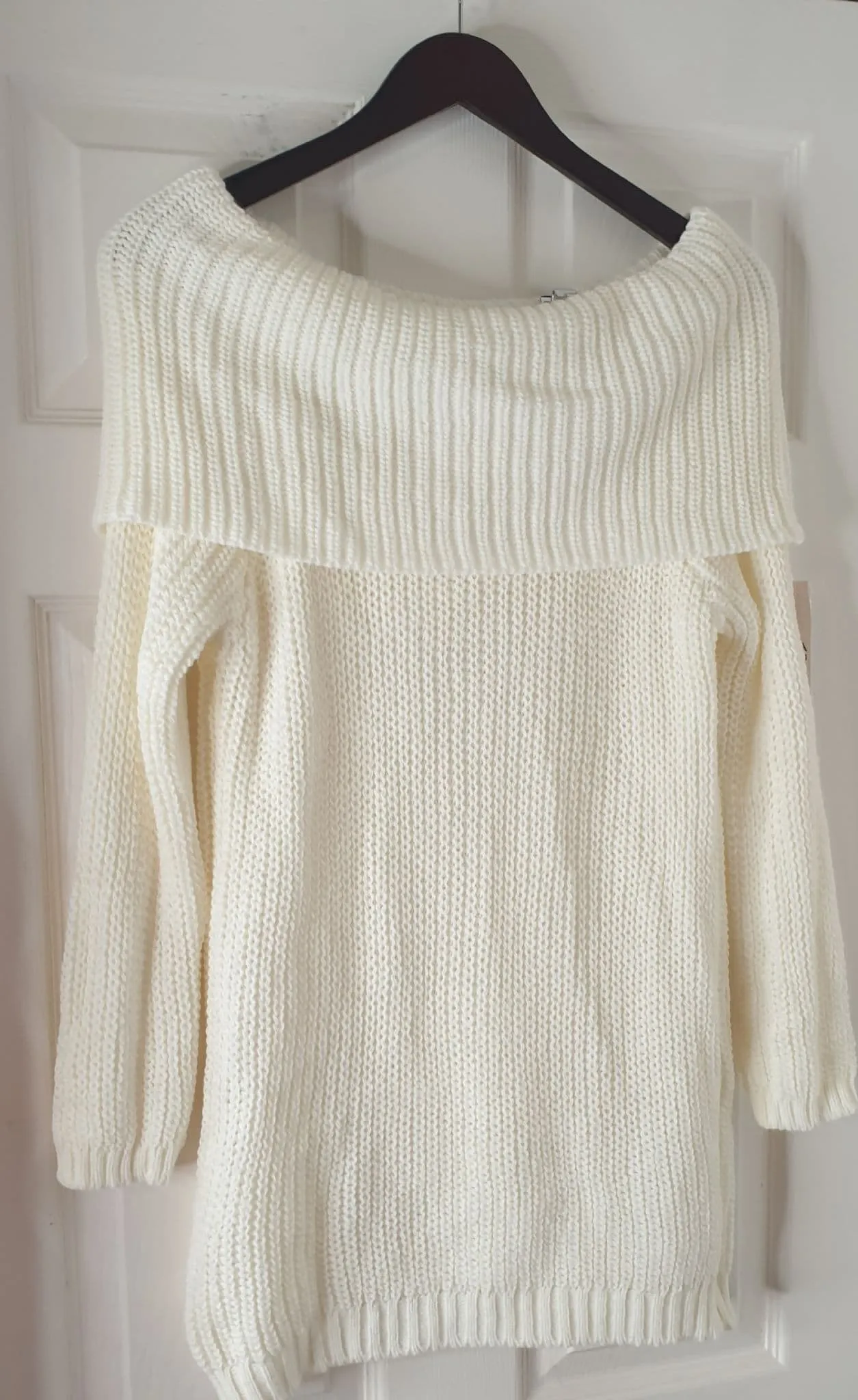 White Off Shoulder Knit Jumper Dress