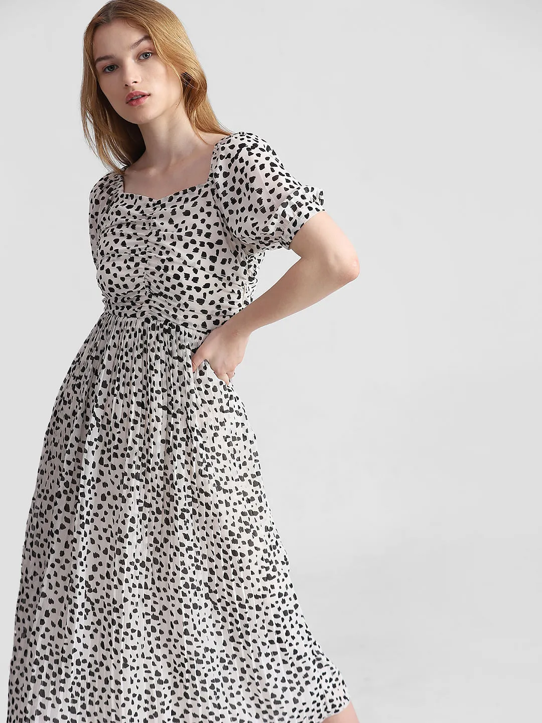 White Polka Dot Midi Dress for Women