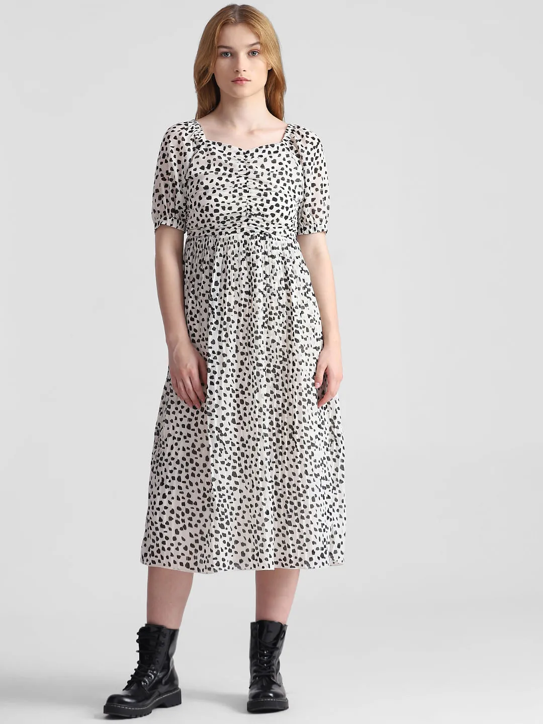 White Polka Dot Midi Dress for Women