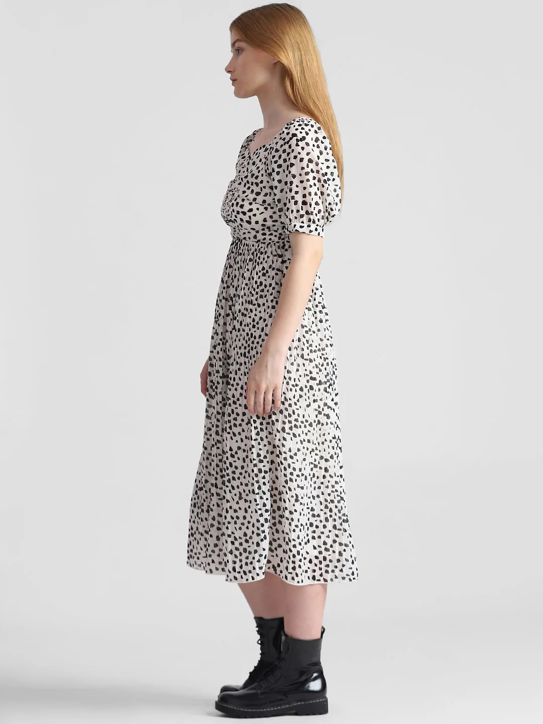 White Polka Dot Midi Dress for Women