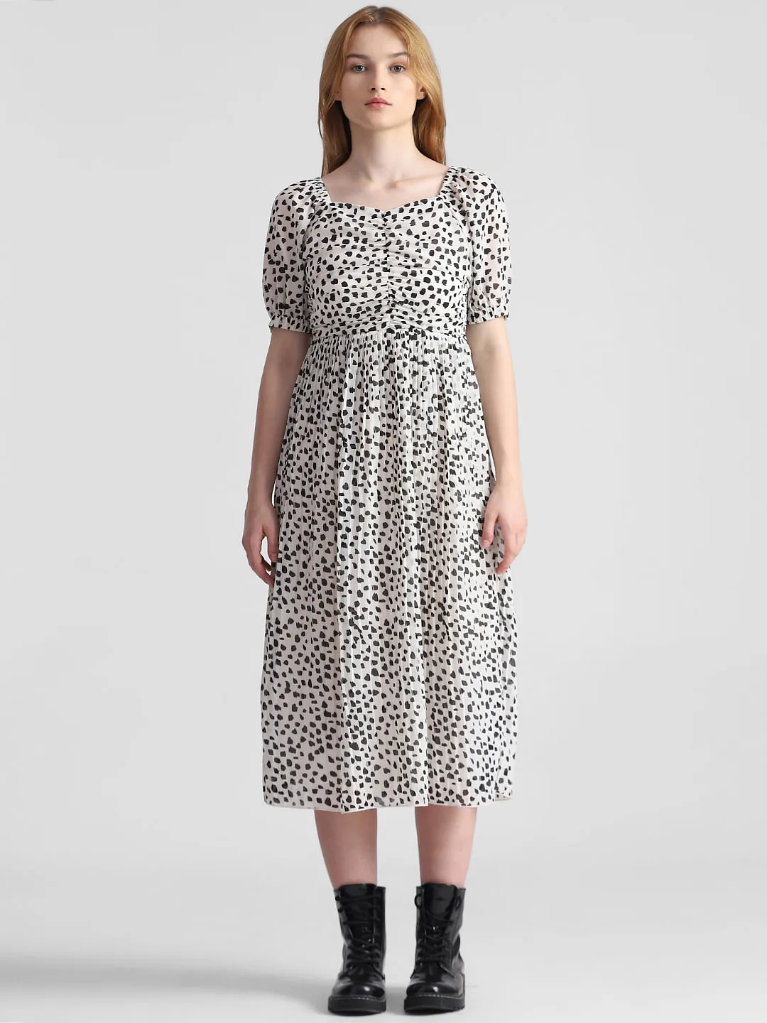 White Polka Dot Midi Dress for Women