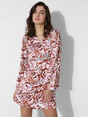 White Printed Wrap Satin Dress for Women